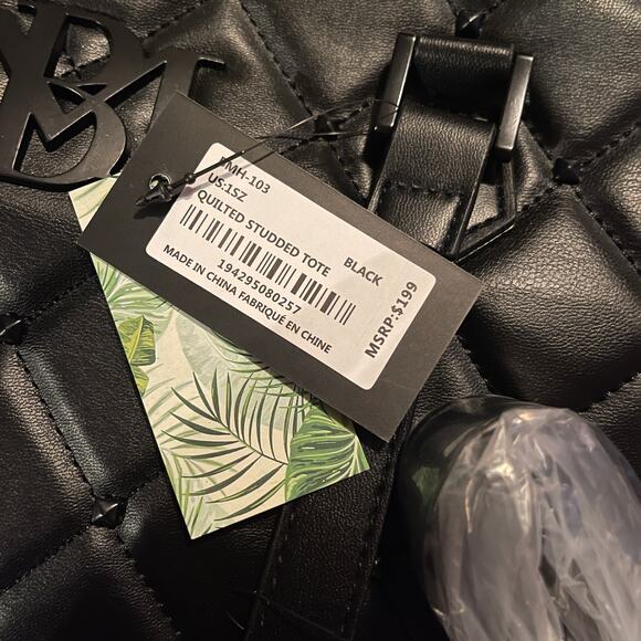 Badgley Mischka Tote Bag Quilted Black Diamond Top Handle New With Tags - Picture 4 of 8